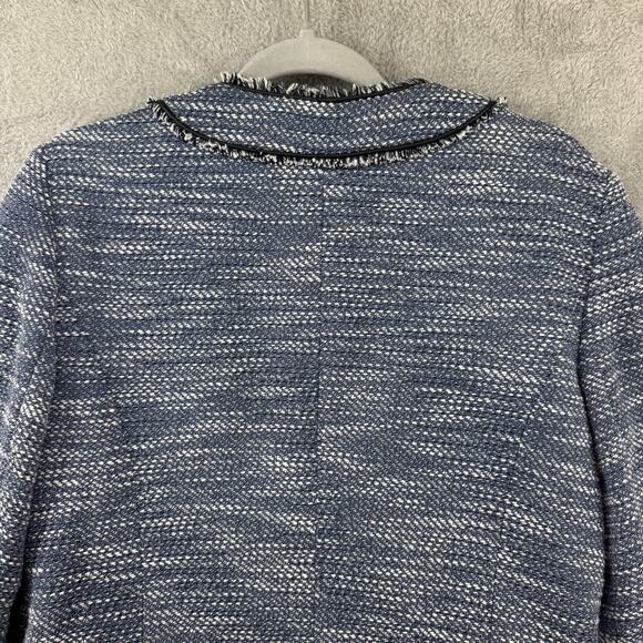 Ann Taylor Coat 10 Blue Tweed Crew Long Sleeves Pockets Lined Preppy Old Money - Picture 9 of 15